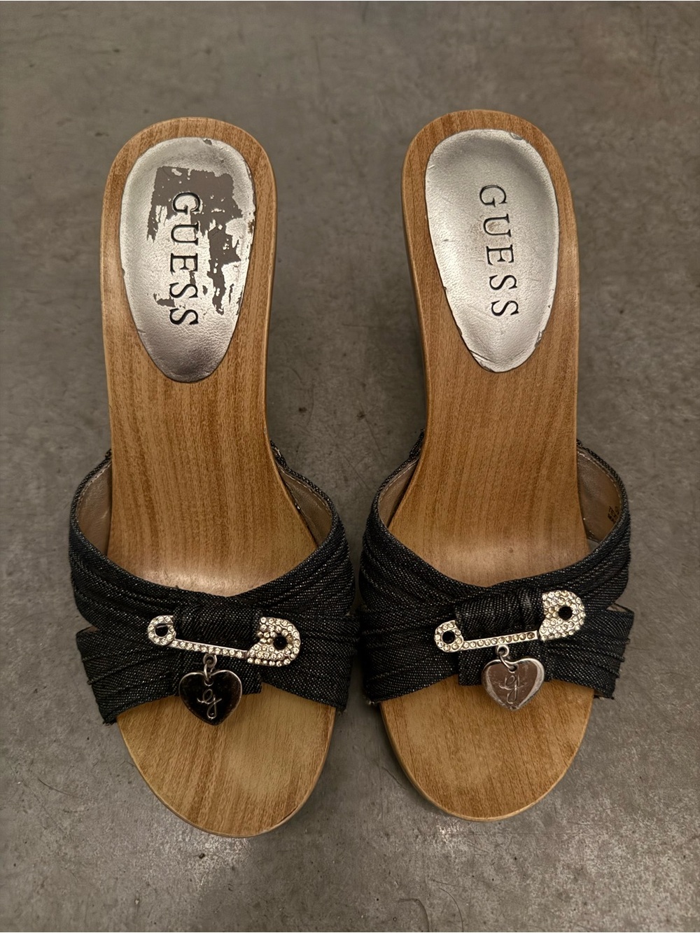 Vintage guess heels, denim and rhinestone, size 6